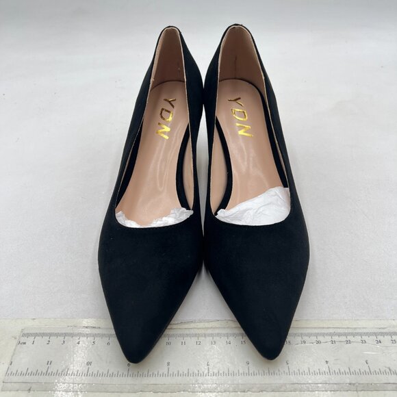 YDN Black Kitten Heeled Pumps Pointed Toe Dress Shoes for Office Lady Soft Suede - Picture 3 of 8